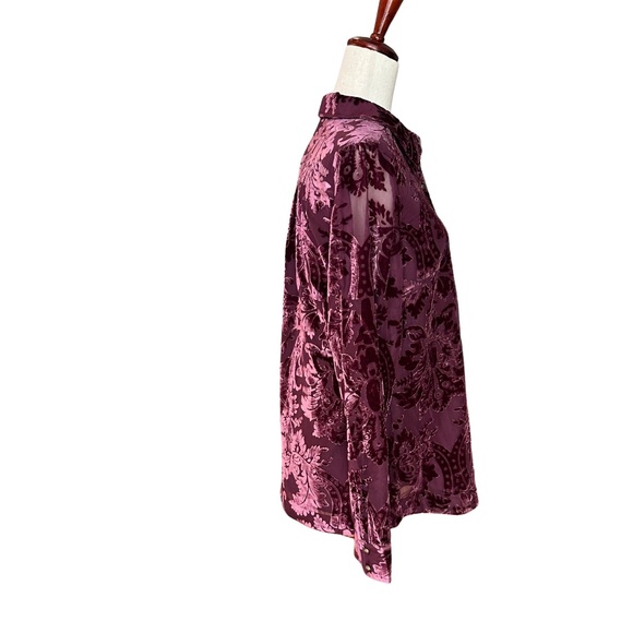 NWT Soft Surrounding Floreat Long Sleeve Velvet Cranberry Blouse Size Small - Picture 3 of 12